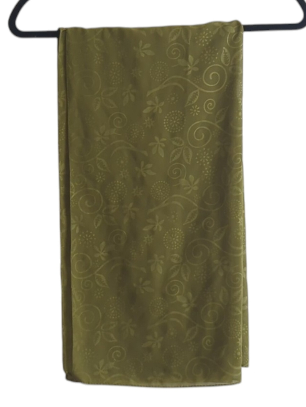 Avocado Green Semi Sheer Square Floral Scarf